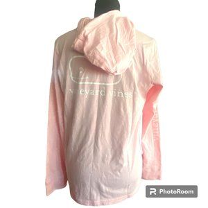 Vineyard Vines Women's Vintage Whale logo hooded long‎ sleeve T-shirt lt pink M